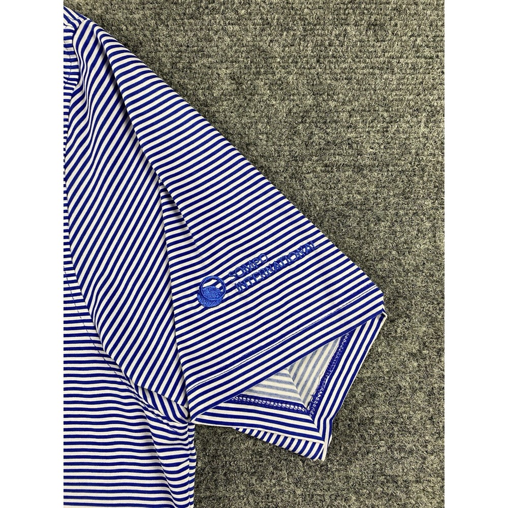 B Draddy Polo Golf Shirt M Blue White  Striped Performance Embroidered Logo USA - Picture 2 of 10
